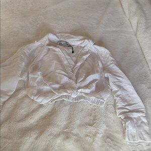 Zara White Cropped Blouse